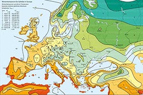 Деление Европы на зоны морозостойкости согласно USDA.